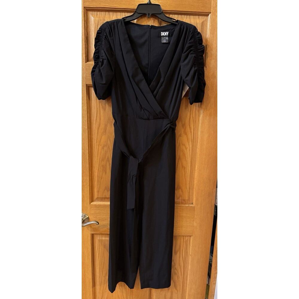 DKNY Ruched Sleeve Belted women’s Jumpsuit black size 4 - Picture 2 of 4